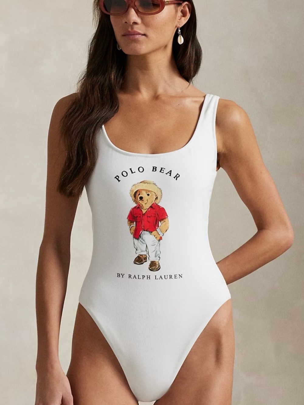 Polo by Ralph Lauren White One-Piece with Polo Bear Graphic in Red